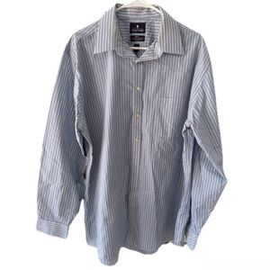 Stafford Travel Men's Light Blue and White Striped Shirt